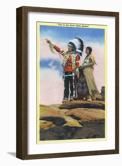 Native American Couple on Rocks-Lantern Press-Framed Art Print