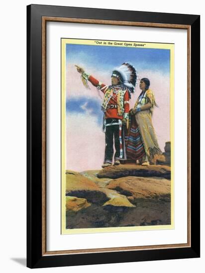 Native American Couple on Rocks-Lantern Press-Framed Art Print