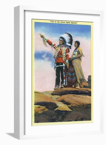 Native American Couple on Rocks-Lantern Press-Framed Art Print