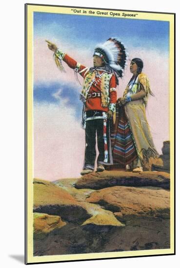 Native American Couple on Rocks-Lantern Press-Mounted Art Print