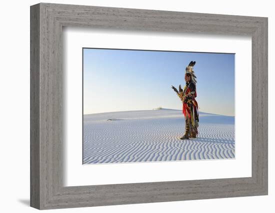 Native American in Full Regalia, White Sands National Monument, New Mexico, Usa Mr-Christian Heeb-Framed Photographic Print