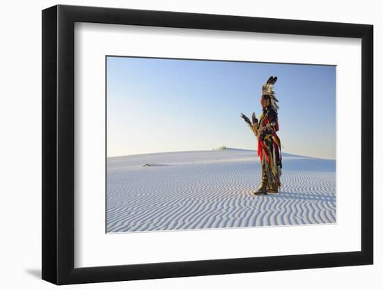 Native American in Full Regalia, White Sands National Monument, New Mexico, Usa Mr-Christian Heeb-Framed Photographic Print