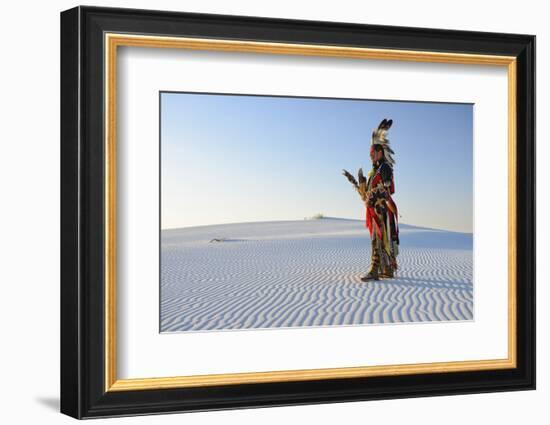 Native American in Full Regalia, White Sands National Monument, New Mexico, Usa Mr-Christian Heeb-Framed Photographic Print