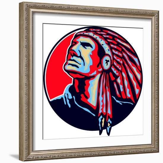 Native American Indian Chief Retro-patrimonio-Framed Art Print