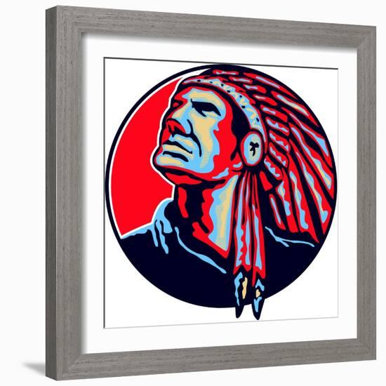 Native American Indian Chief Retro-patrimonio-Framed Art Print