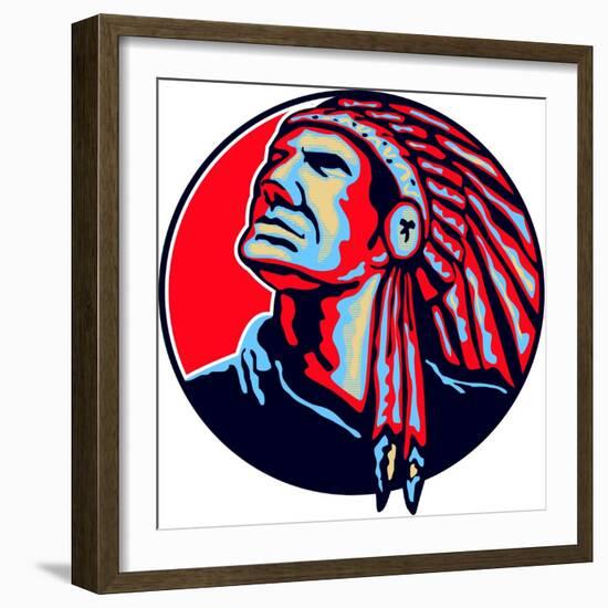 Native American Indian Chief Retro-patrimonio-Framed Art Print