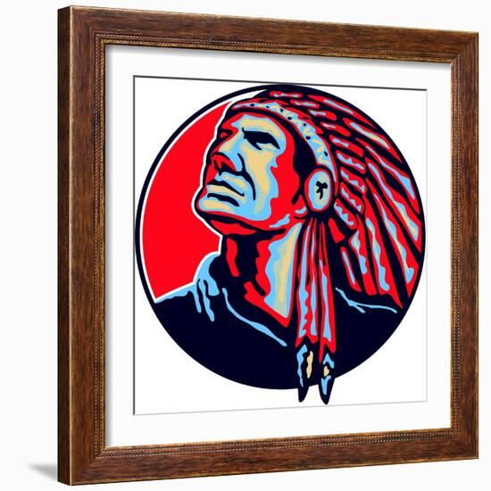 Native American Indian Chief Retro-patrimonio-Framed Art Print