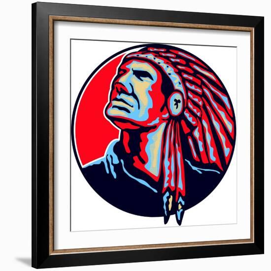 Native American Indian Chief Retro-patrimonio-Framed Art Print