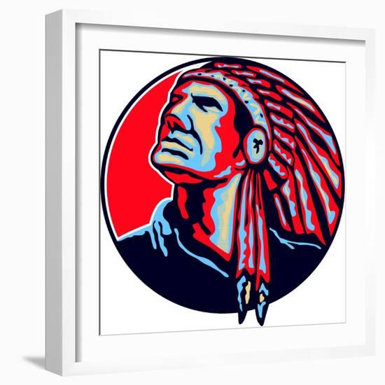 Native American Indian Chief Retro-patrimonio-Framed Art Print