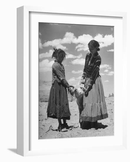 Native American Indian Children Playing with Ram-Loomis Dean-Framed Photographic Print