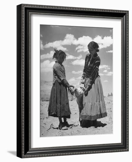 Native American Indian Children Playing with Ram-Loomis Dean-Framed Photographic Print