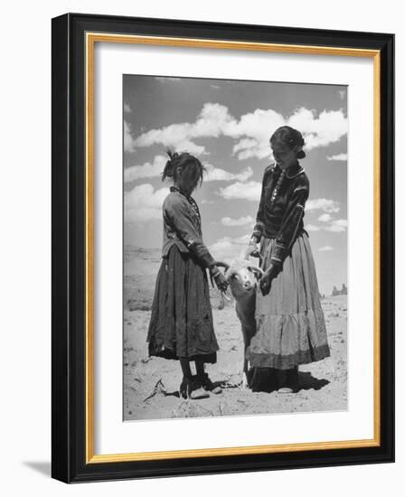 Native American Indian Children Playing with Ram-Loomis Dean-Framed Photographic Print