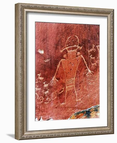 Native American Indian Fremont Petroglyphs Sandstone Mountain Capitol Reef National Park Torrey-William Perry-Framed Photographic Print