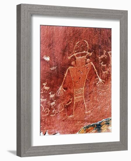 Native American Indian Fremont Petroglyphs Sandstone Mountain Capitol Reef National Park Torrey-William Perry-Framed Photographic Print