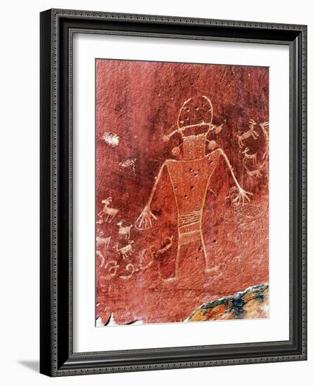 Native American Indian Fremont Petroglyphs Sandstone Mountain Capitol Reef National Park Torrey-William Perry-Framed Photographic Print