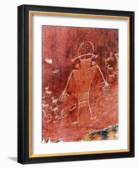 Native American Indian Fremont Petroglyphs Sandstone Mountain Capitol Reef National Park Torrey-William Perry-Framed Photographic Print