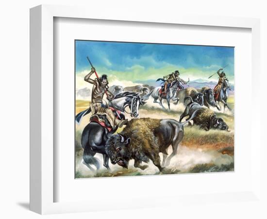 Native American Indians Killing American Bison-Ron Embleton-Framed Giclee Print