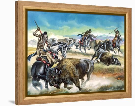 Native American Indians Killing American Bison-Ron Embleton-Framed Premier Image Canvas