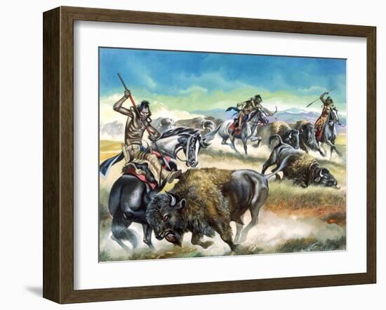 Native American Indians Killing American Bison-Ron Embleton-Framed Giclee Print