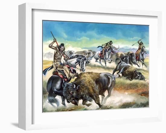 Native American Indians Killing American Bison-Ron Embleton-Framed Giclee Print