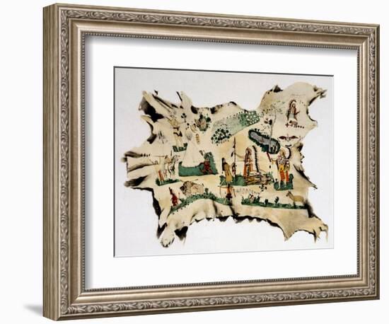 Native American Painting on Animal Skin, 19th Century-null-Framed Giclee Print