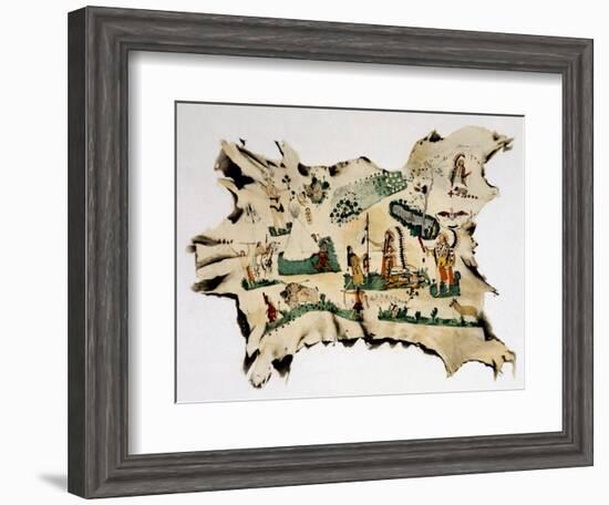 Native American Painting on Animal Skin, 19th Century-null-Framed Giclee Print