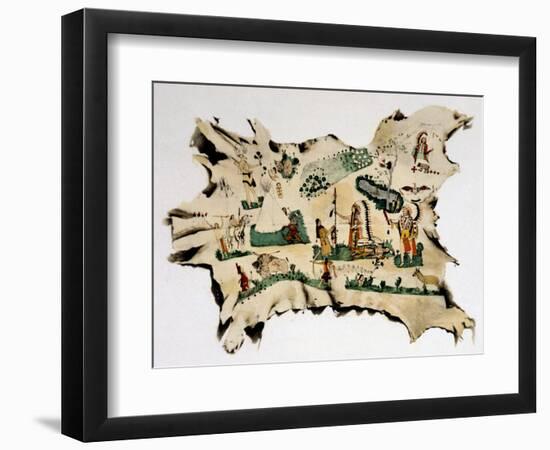 Native American Painting on Animal Skin, 19th Century-null-Framed Giclee Print