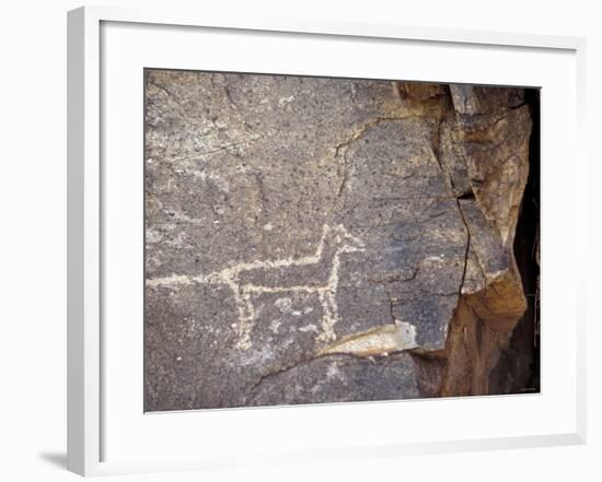 Native American Petroglyph of a Coyote or a Wolf Near Galisteo, New Mexico-null-Framed Photographic Print