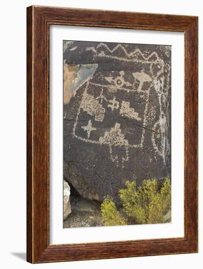 Native American Petroglyphs on Basalt, Petroglyph State Park, New Mexico-null-Framed Photographic Print