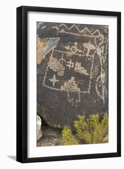 Native American Petroglyphs on Basalt, Petroglyph State Park, New Mexico-null-Framed Photographic Print