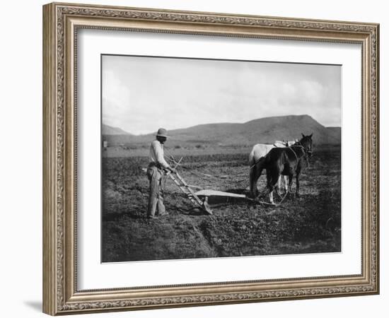 Native American Plowing His Field Photograph - Sacaton Indian Reservation, AZ-Lantern Press-Framed Art Print