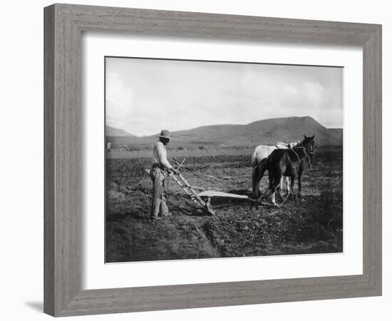 Native American Plowing His Field Photograph - Sacaton Indian Reservation, AZ-Lantern Press-Framed Art Print