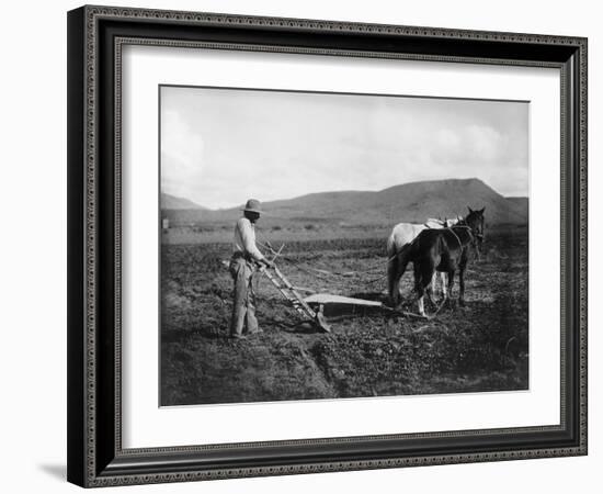 Native American Plowing His Field Photograph - Sacaton Indian Reservation, AZ-Lantern Press-Framed Art Print