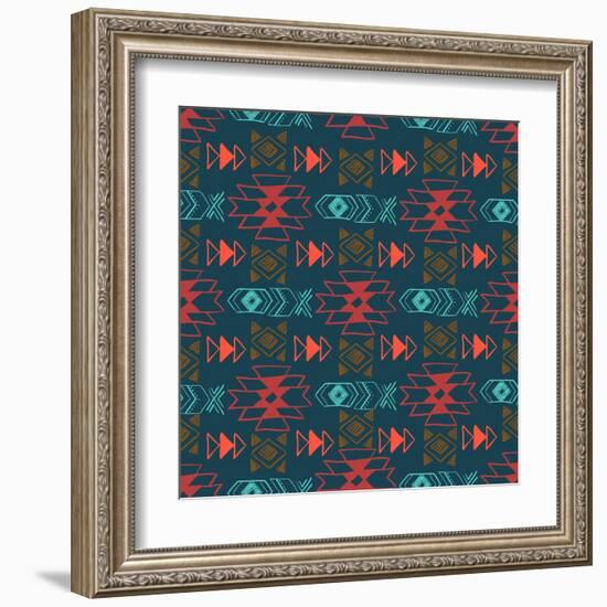 Native American Seamless Pattern with Abstract Aztec Symbols. Colored Hand Drawn Doodle Vector Back-Lianella-Framed Art Print