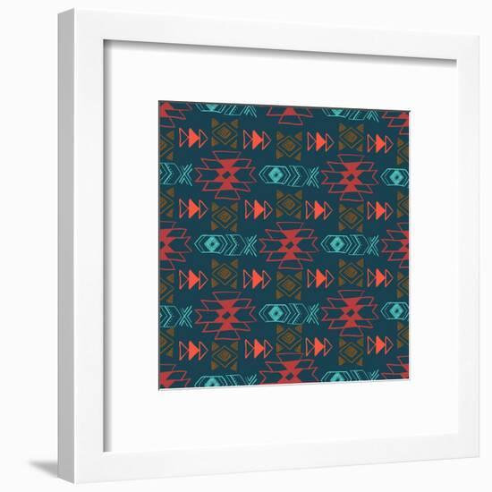 Native American Seamless Pattern with Abstract Aztec Symbols. Colored Hand Drawn Doodle Vector Back-Lianella-Framed Art Print
