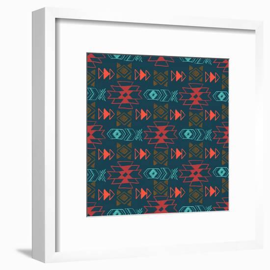 Native American Seamless Pattern with Abstract Aztec Symbols. Colored Hand Drawn Doodle Vector Back-Lianella-Framed Art Print