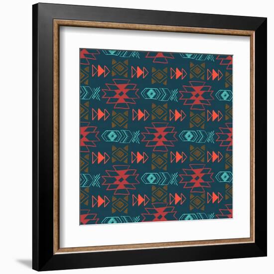 Native American Seamless Pattern with Abstract Aztec Symbols. Colored Hand Drawn Doodle Vector Back-Lianella-Framed Art Print