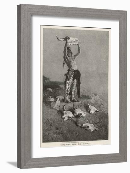 Native American Seeks to Conjure Back the Buffalo-Frederic Sackrider Remington-Framed Art Print