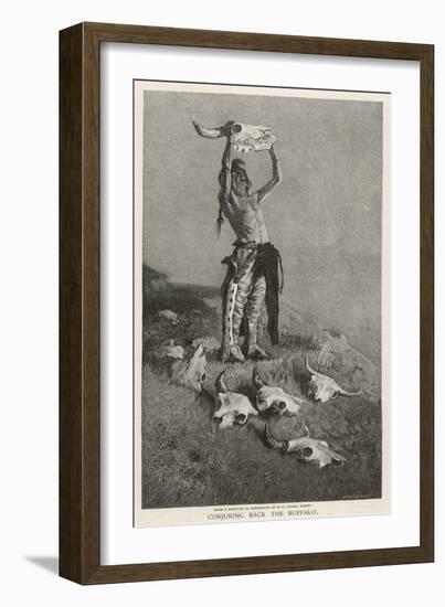 Native American Seeks to Conjure Back the Buffalo-Frederic Sackrider Remington-Framed Art Print