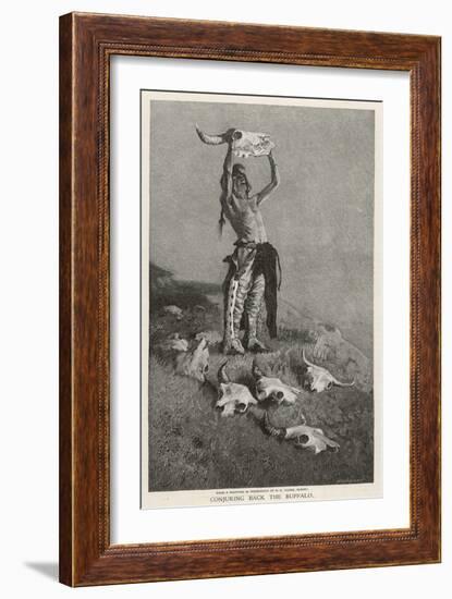 Native American Seeks to Conjure Back the Buffalo-Frederic Sackrider Remington-Framed Art Print