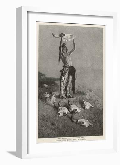 Native American Seeks to Conjure Back the Buffalo-Frederic Sackrider Remington-Framed Art Print