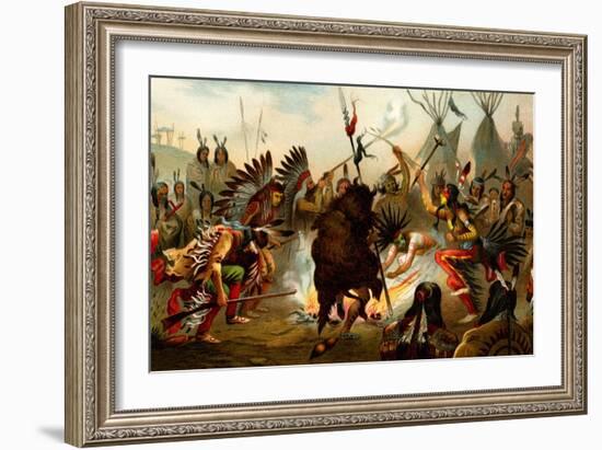 Native American Sioux Dance-F.W. Kuhnert-Framed Premium Giclee Print