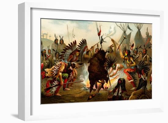 Native American Sioux Dance-F.W. Kuhnert-Framed Premium Giclee Print