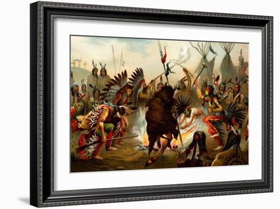 Native American Sioux Dance-F.W. Kuhnert-Framed Premium Giclee Print