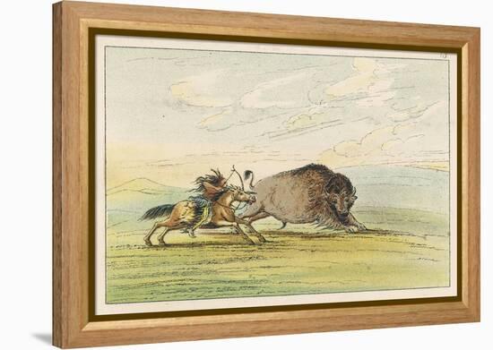 Native American Sioux Hunting Buffalo on Horseback-George Catlin-Framed Premier Image Canvas