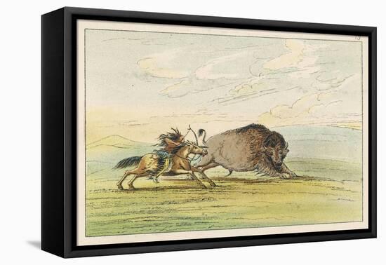 Native American Sioux Hunting Buffalo on Horseback-George Catlin-Framed Premier Image Canvas