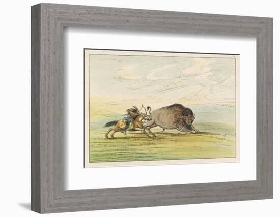 Native American Sioux Hunting Buffalo on Horseback-George Catlin-Framed Photographic Print