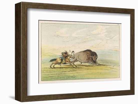 Native American Sioux Hunting Buffalo on Horseback-George Catlin-Framed Photographic Print