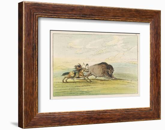 Native American Sioux Hunting Buffalo on Horseback-George Catlin-Framed Photographic Print