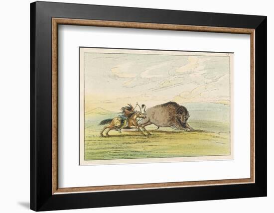 Native American Sioux Hunting Buffalo on Horseback-George Catlin-Framed Photographic Print